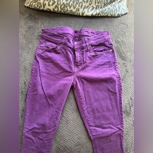 7 For All Mankind skinny ankle jeans in vibrant purple.
